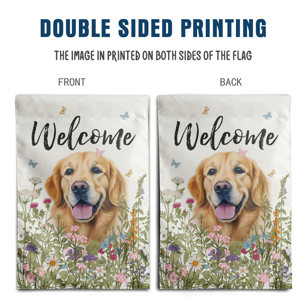 Detail of the vibrant colours on the DZGlobal Golden Retriever Garden Flag