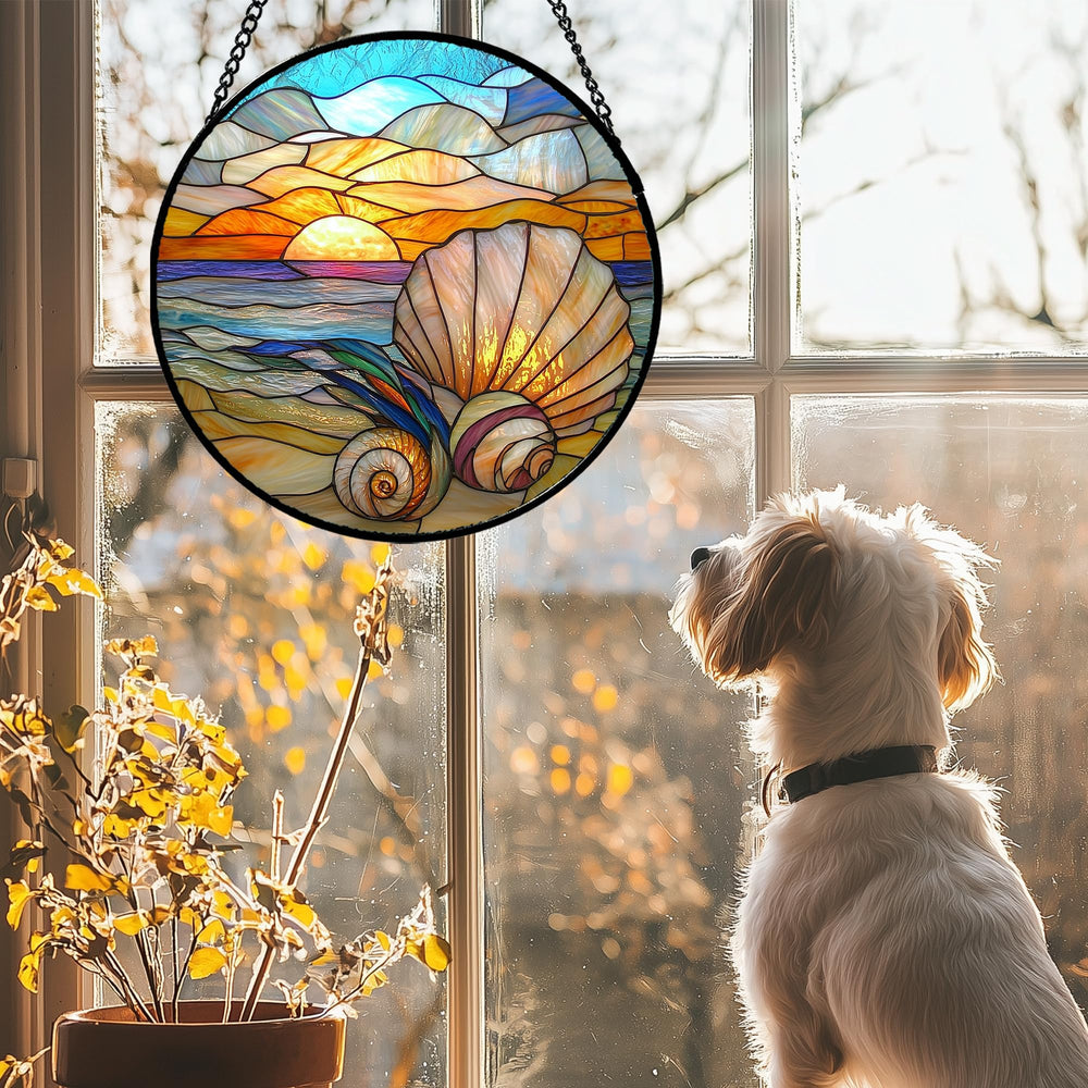 Detailed close-up of AMDERVEN Ocean Stained Glass Suncatcher patterns