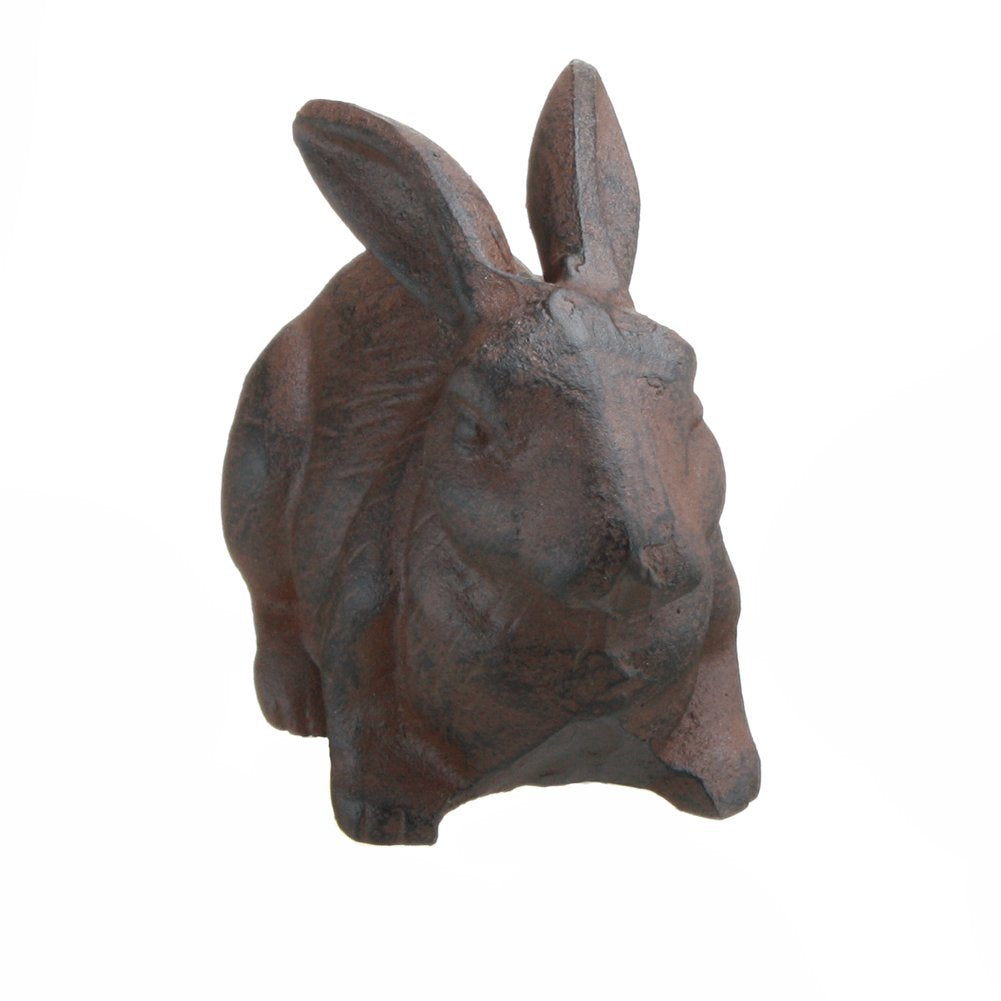 Detailed close-up of the cast iron rabbit's features