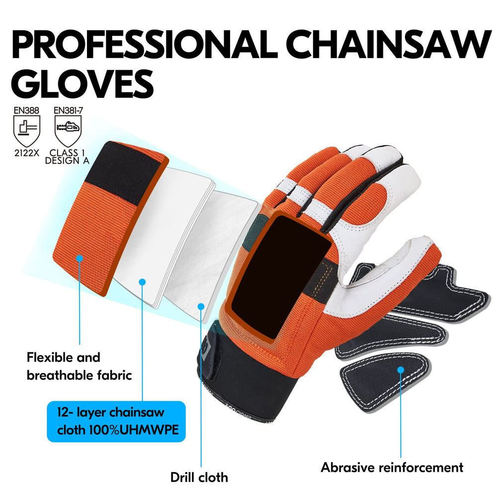 Detailed close-up of Vgo... Leather Chainsaw Gloves palm