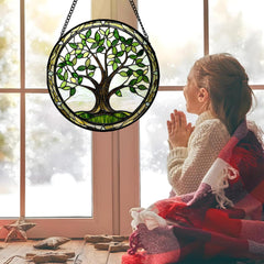Detailed pattern of AMDERVEN Green Tree of Life Suncatcher