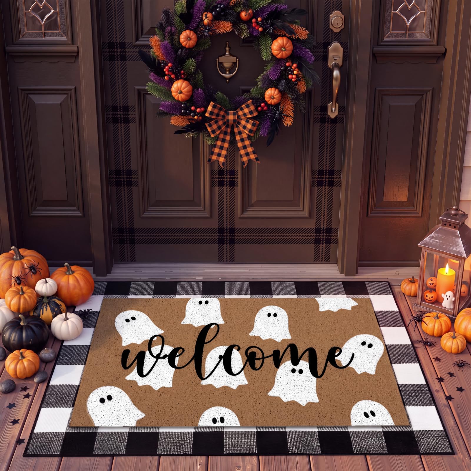 Detailed stitching on the Halloween doormat