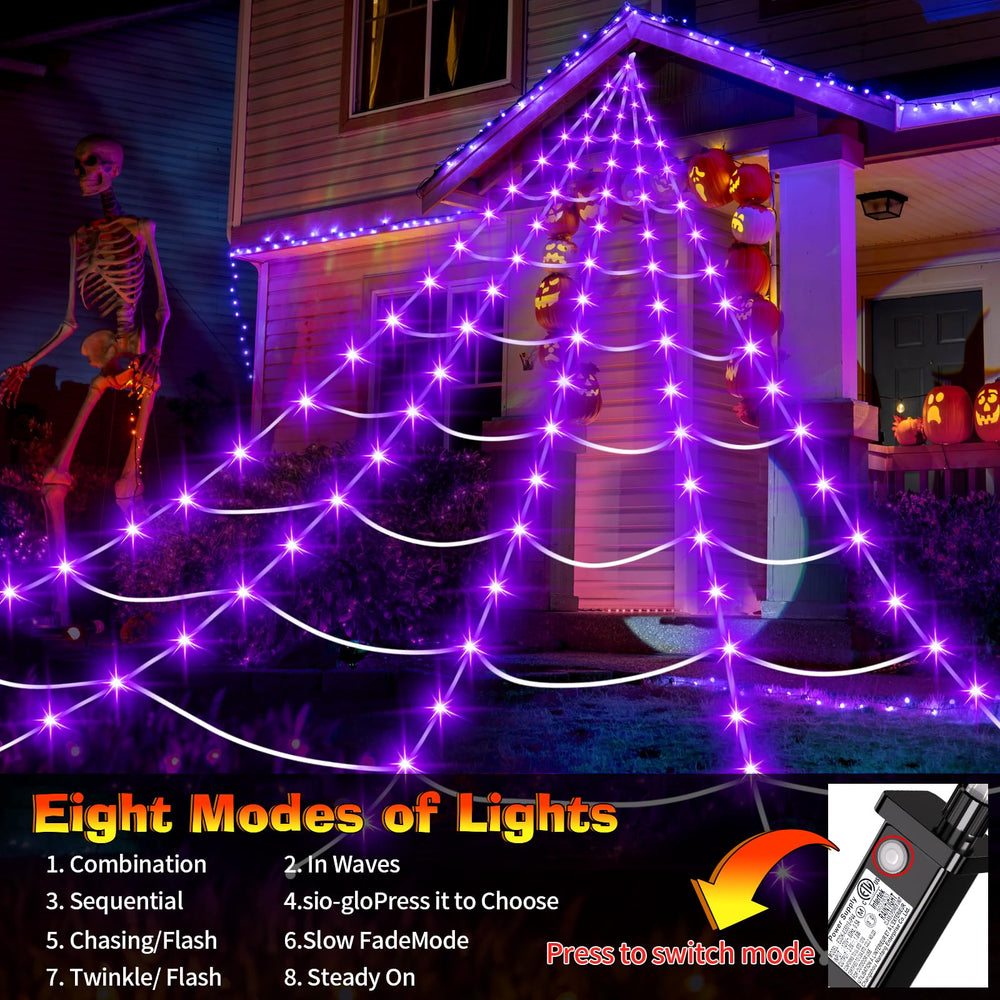 Detailed view of 200 LED bulbs on the spider web