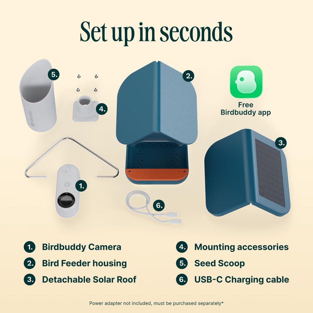 Detailed view of Bird Buddy Pro's solar panel and charging port