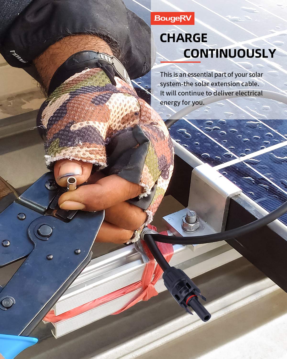 Detailed view of BougeRV 10AWG solar cable