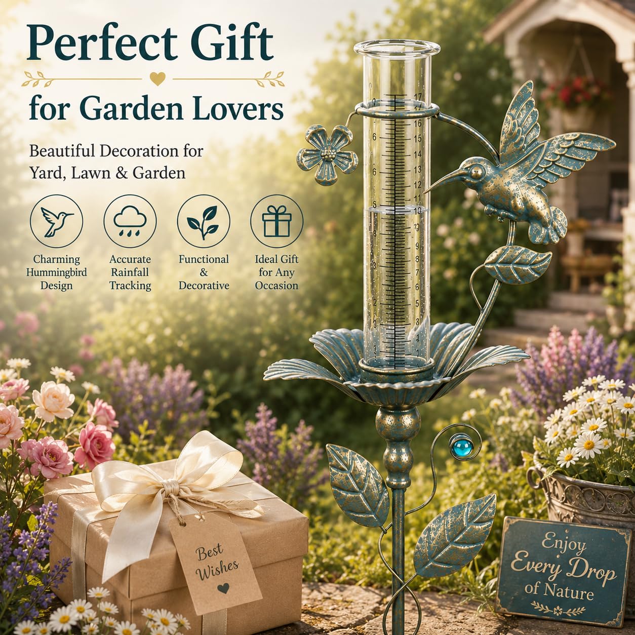 Detailed view of Fastruggle Hummingbird Rain Gauge measurement scale