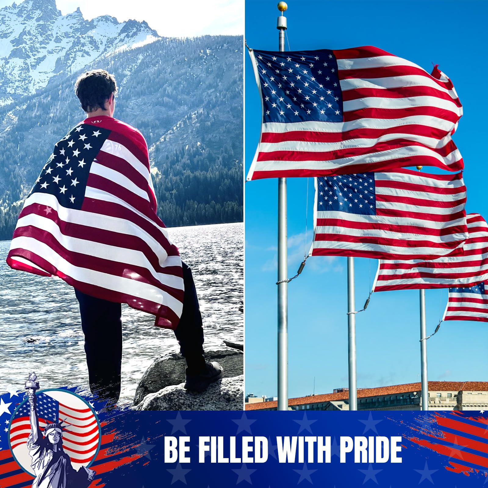 Detailed view of GYaozii American Flag's fabric texture