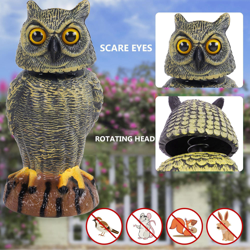 Detailed view of Hausse owl decoy with rotating head
