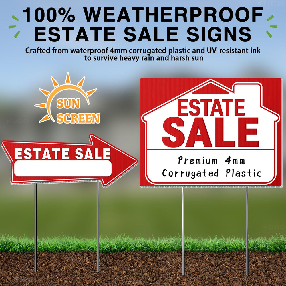 Detailed view of Kuco estate sale signs showing customizable address space