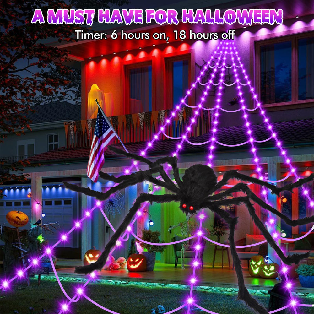 Detailed view of OCATO purple LED spider web lights