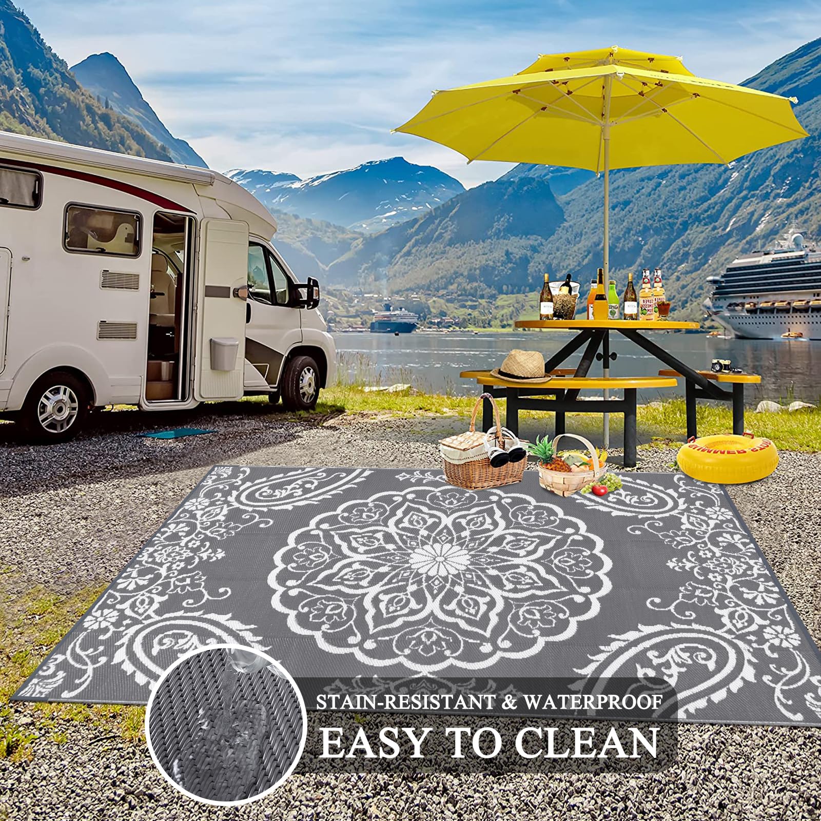 Detailed view of Pauwer Outdoor Rug fabric
