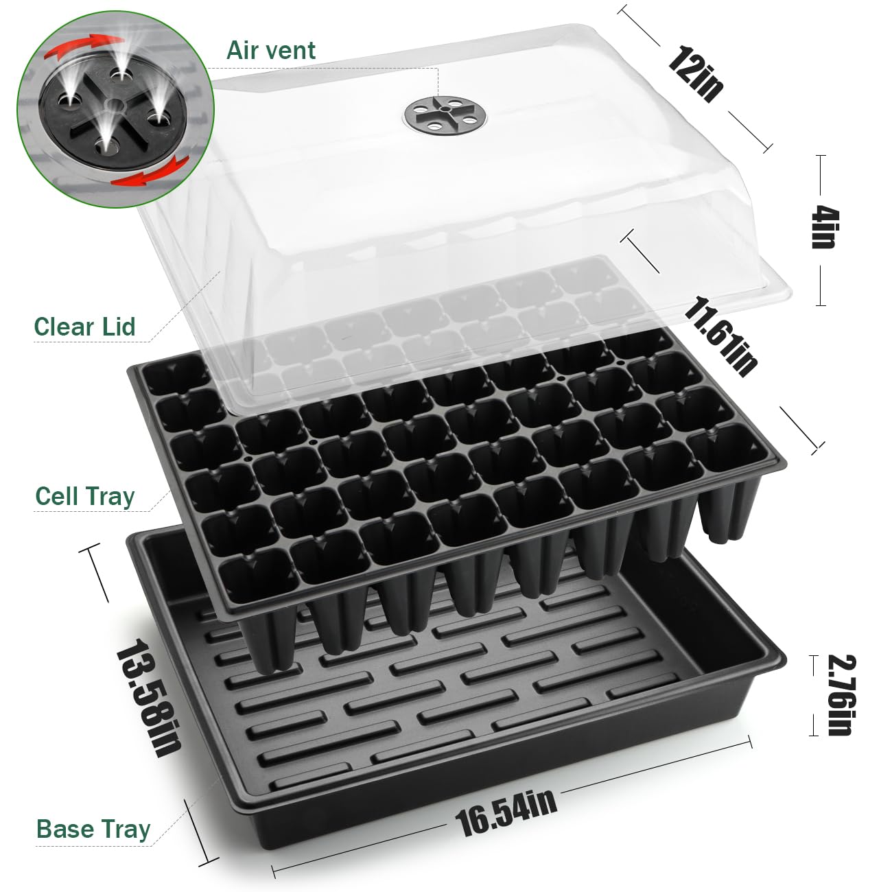 Detailed view of RooTrimmer humidity dome with adjustable vents