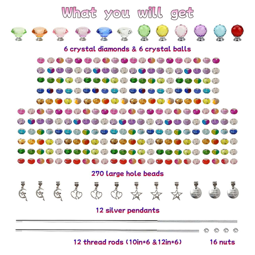 Detailed view of silver pendants and nuts included in the kit