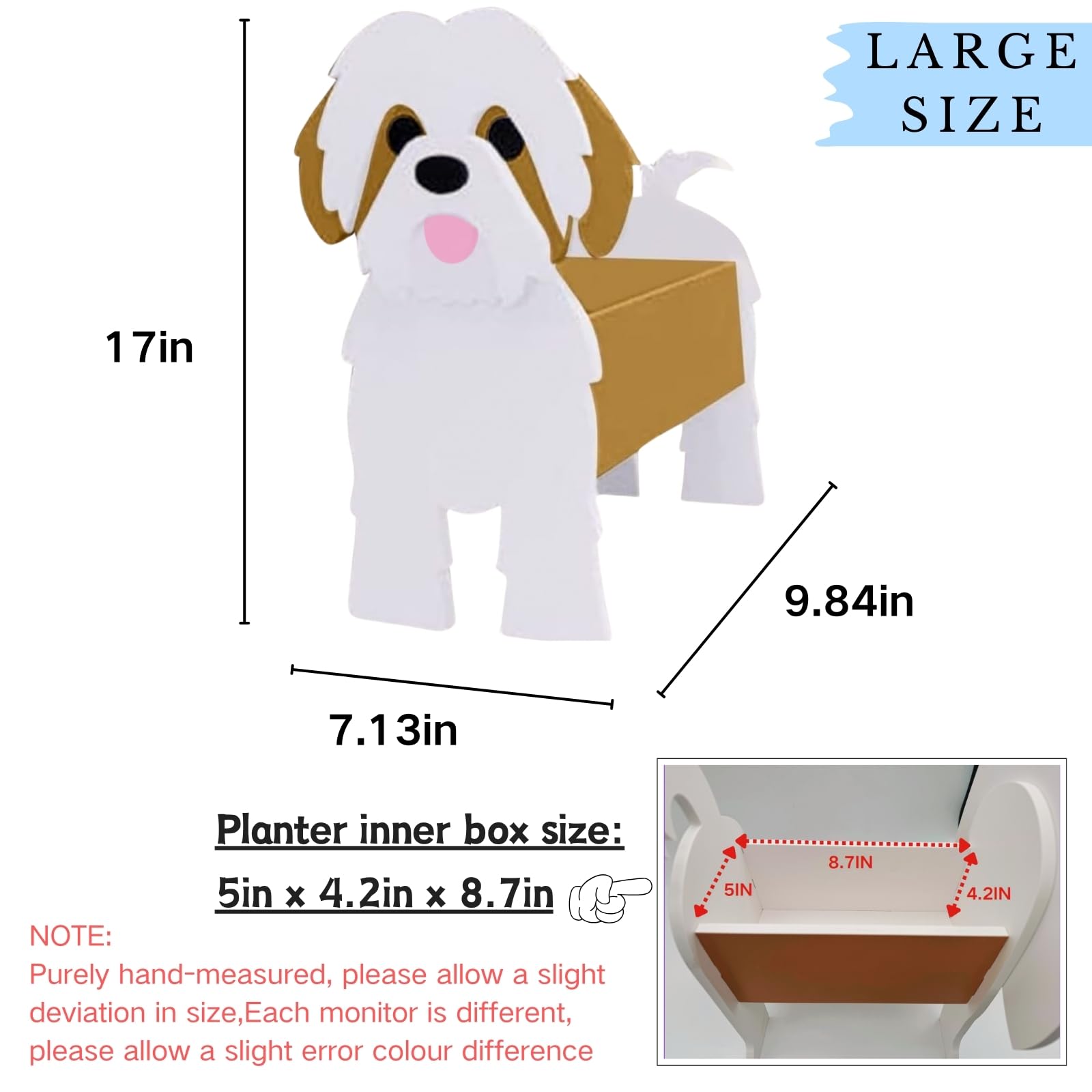 Detailed view of strolfay dog planter with drainage holes