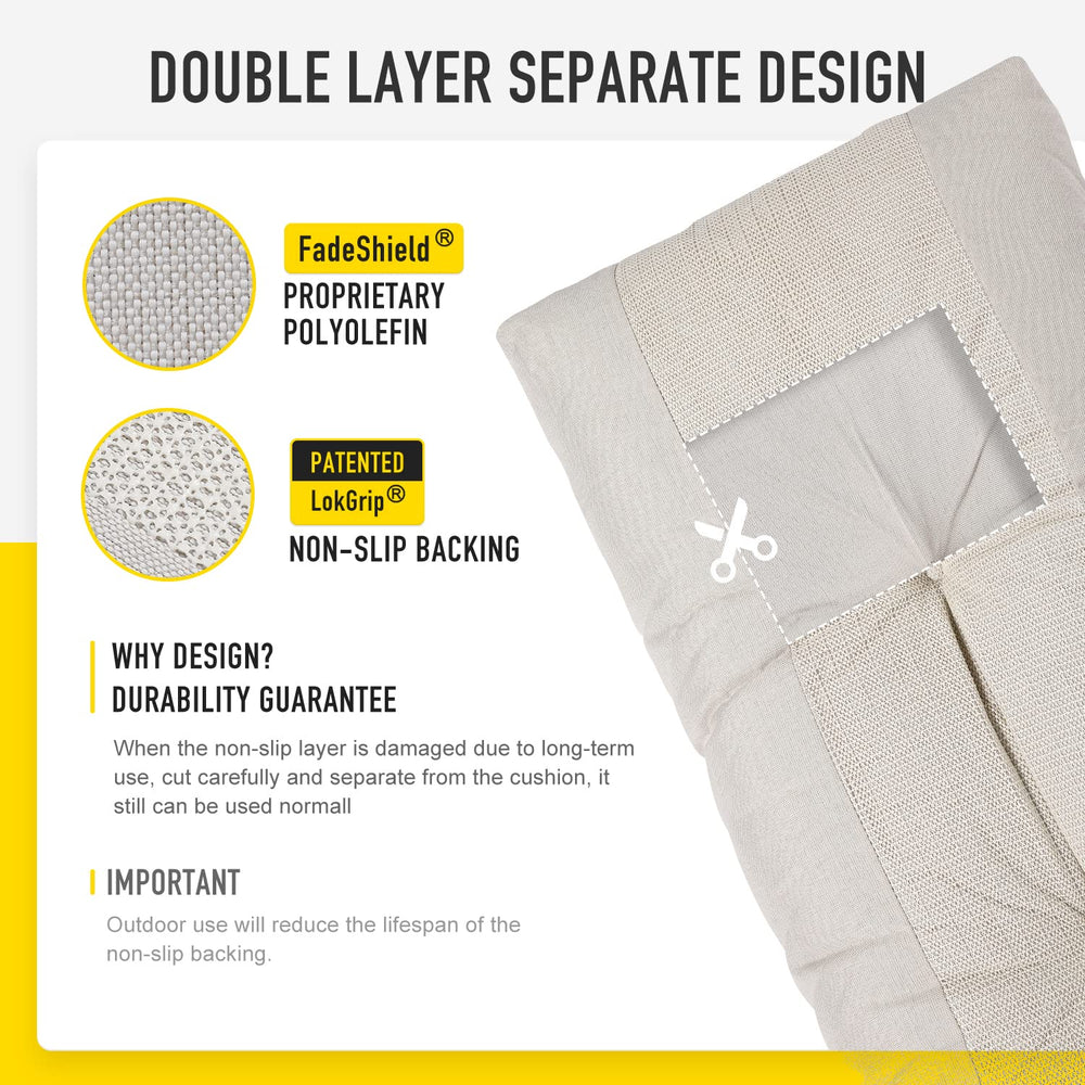 Detailed view of SUNROX cushion fabric and stitching