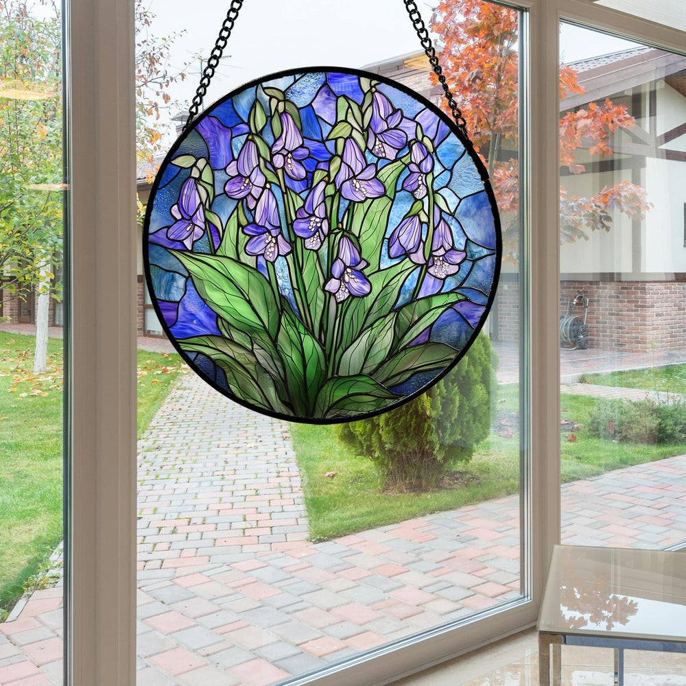 Detailed view of the blue and purple colours in AMDERVEN Stained Glass Suncatcher