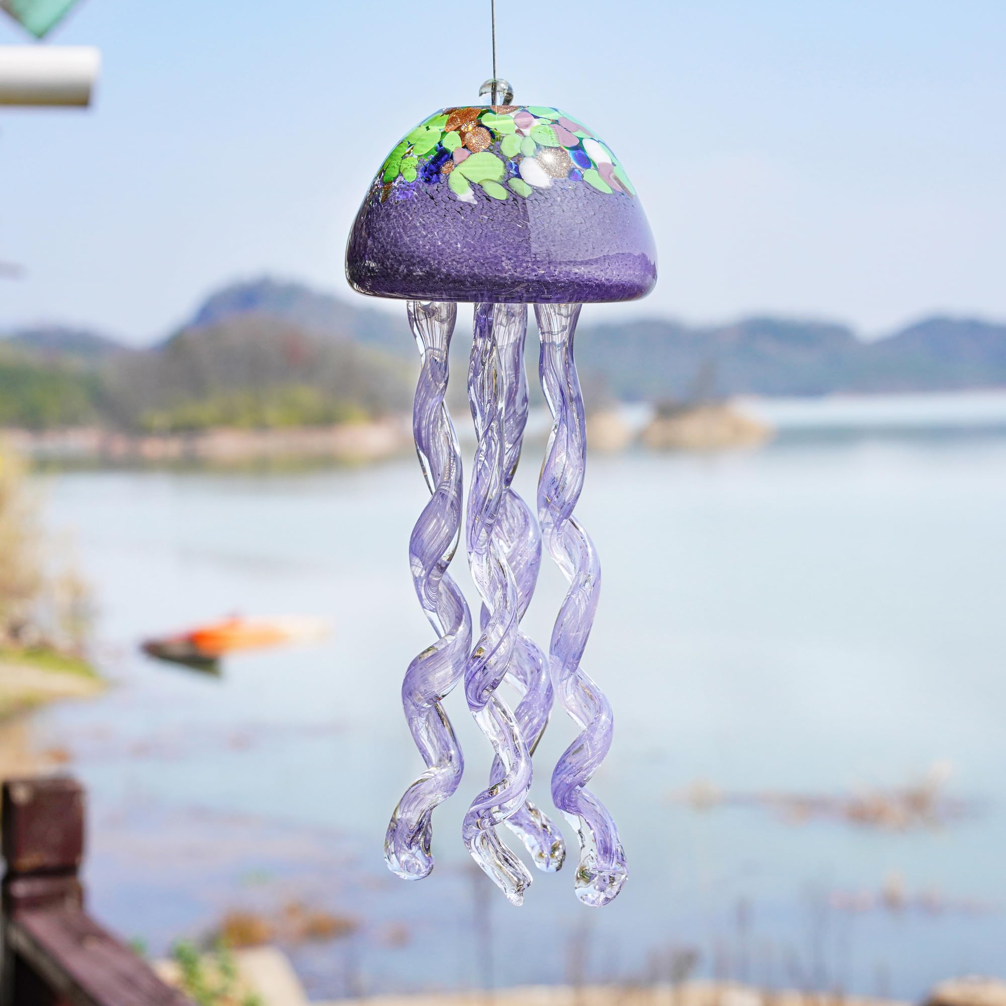 Detailed view of the gold/copper powder on the jellyfish wind chime