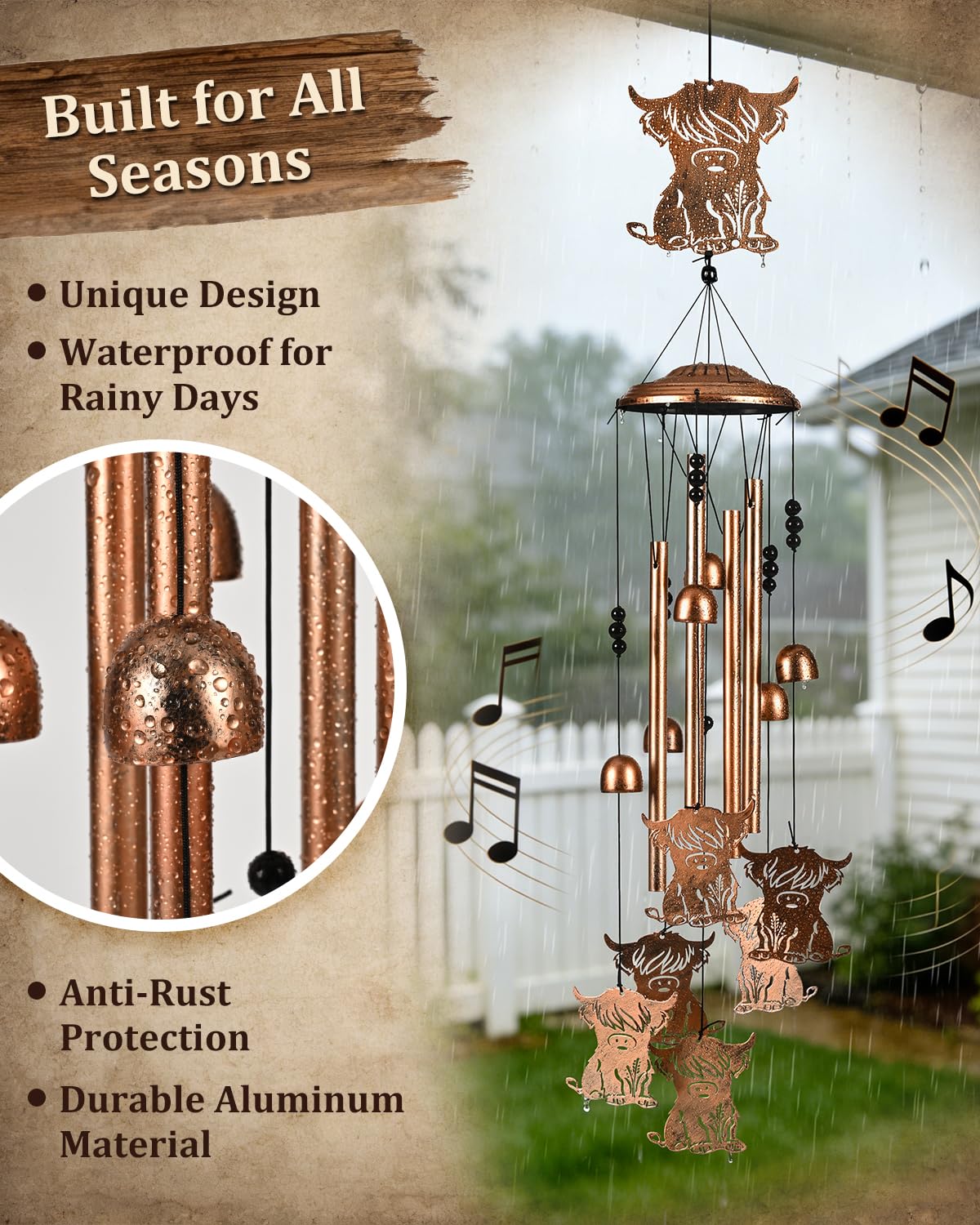 Detailed view of the Highland Cow sheet on the wind chime