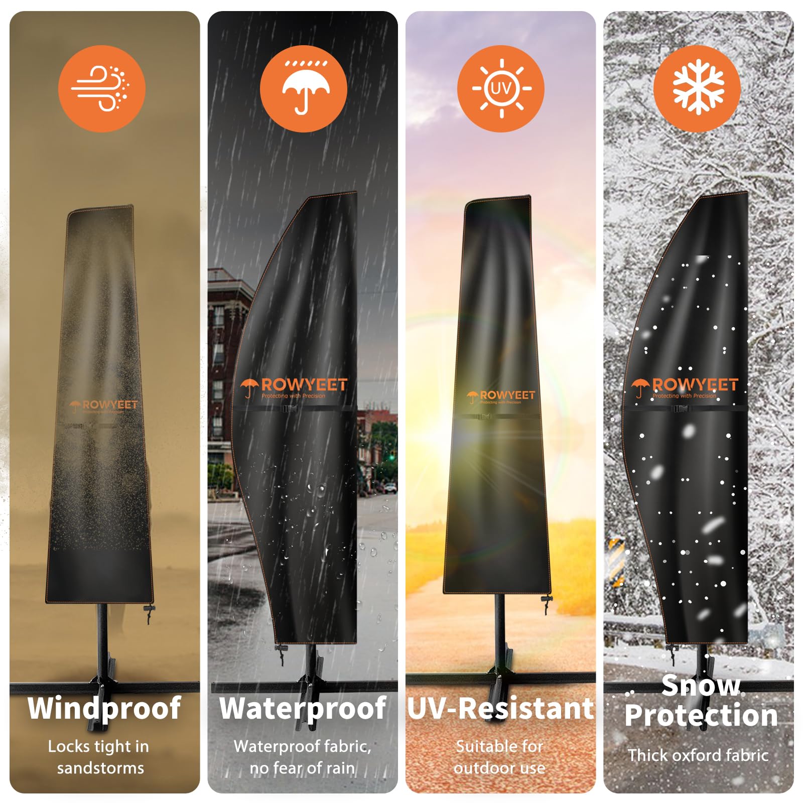 Detailed view of the zipper on ROWYEET umbrella cover