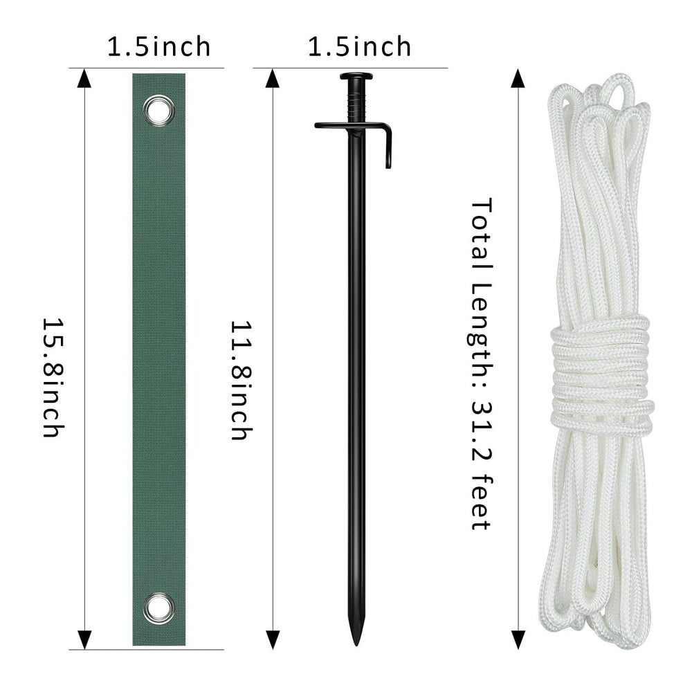 Detailed view of tree strap ties and steel stakes