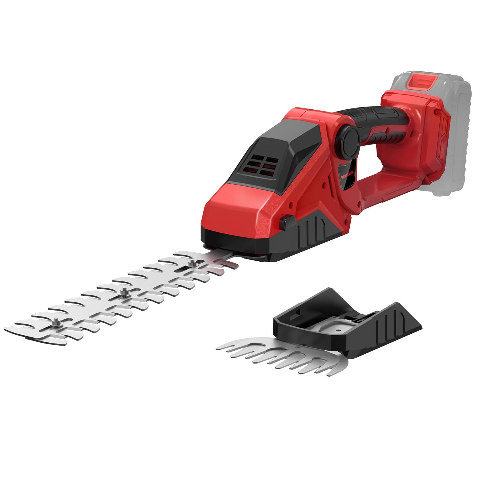 DEVTBLUN Cordless Hedge Trimmer red model front view