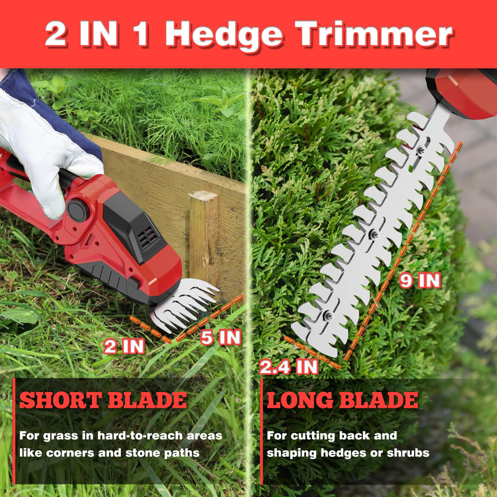 DEVTBLUN Cordless Hedge Trimmer showing safety lock