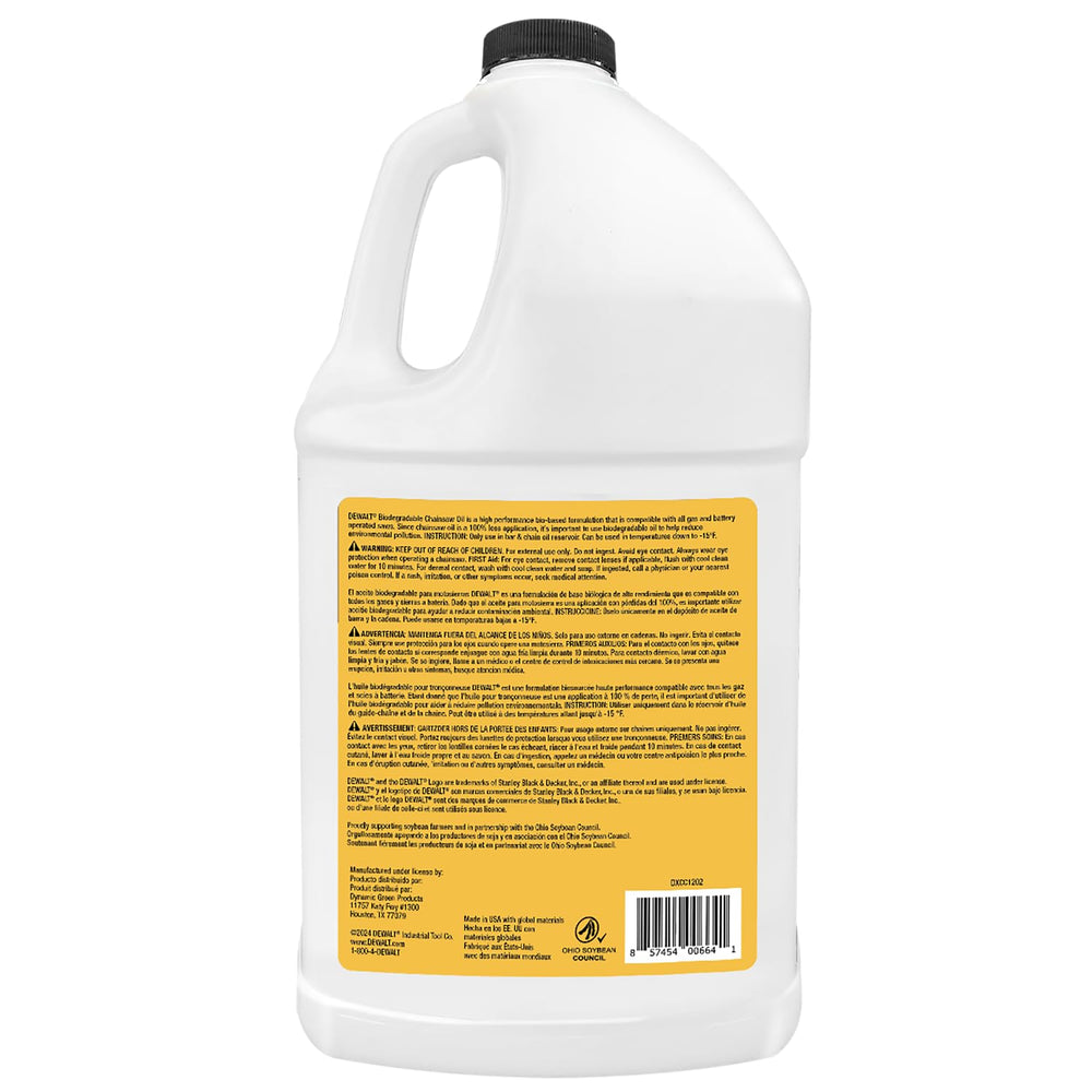 DEWALT Biodegradable Bar & Chain Oil 128 oz side view