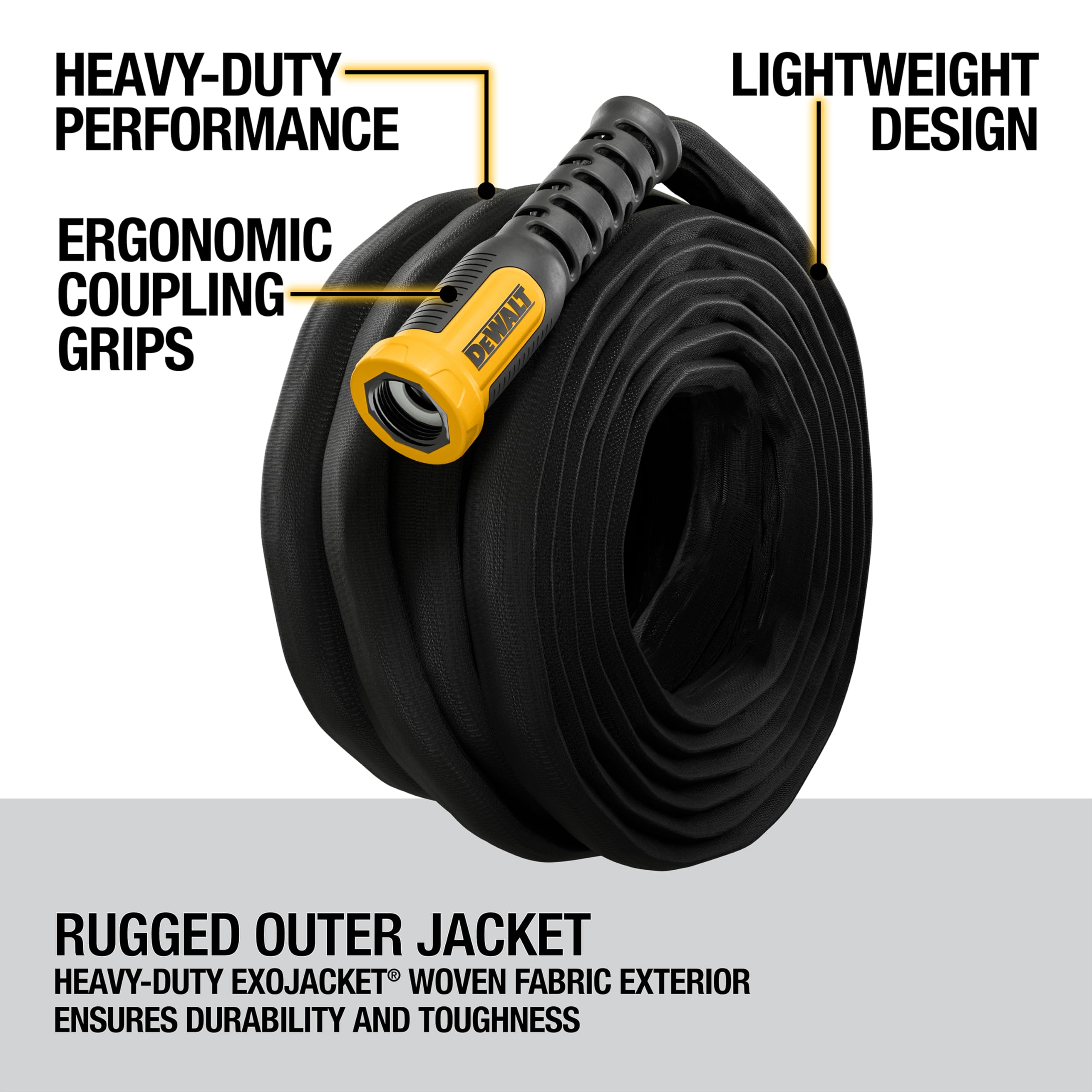 DEWALT garden hose coiled for storage