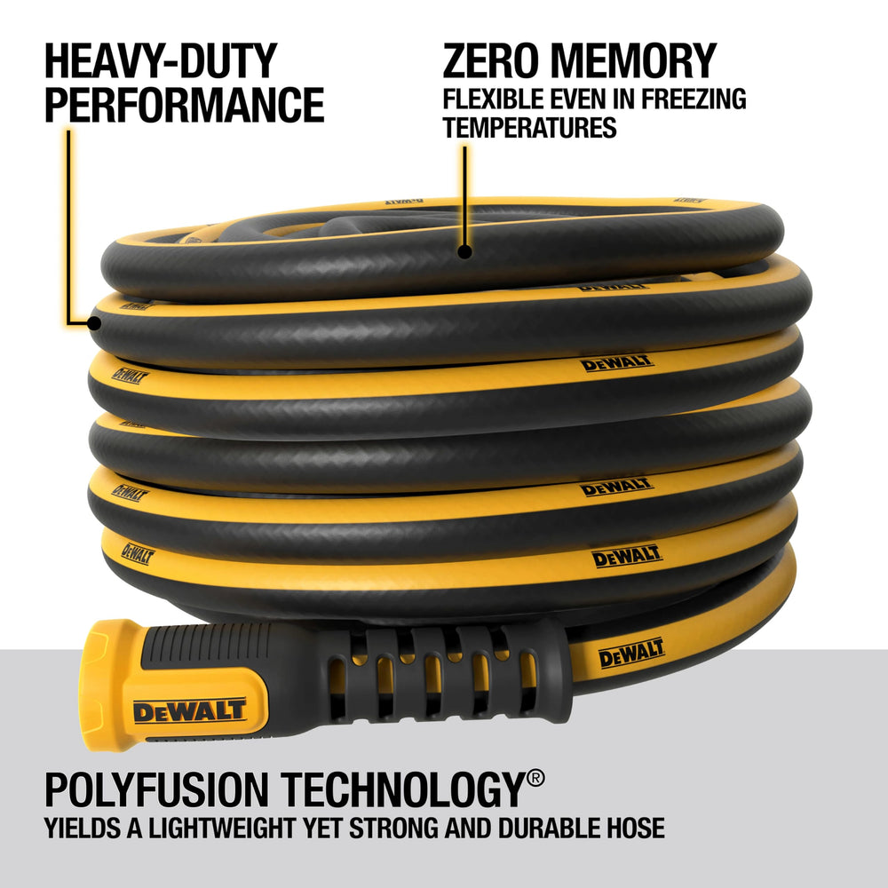 DEWALT garden hose showing anodized aluminum couplings
