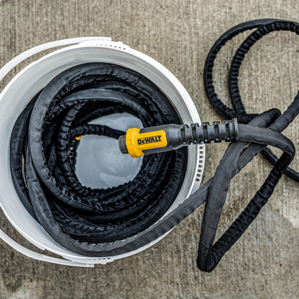 DEWALT garden hose with water flowing