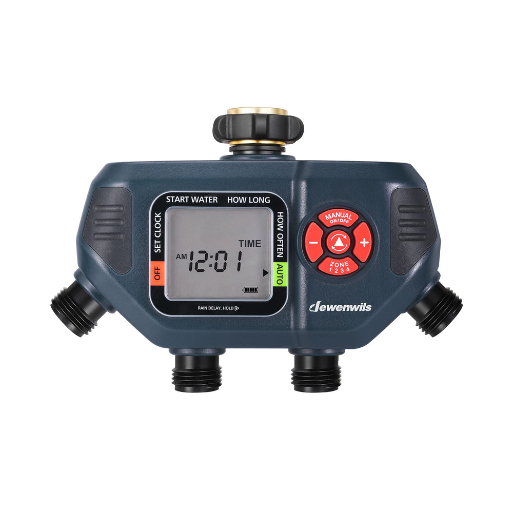 DEWENWILS 4 Zone Sprinkler Timer front view with LCD display