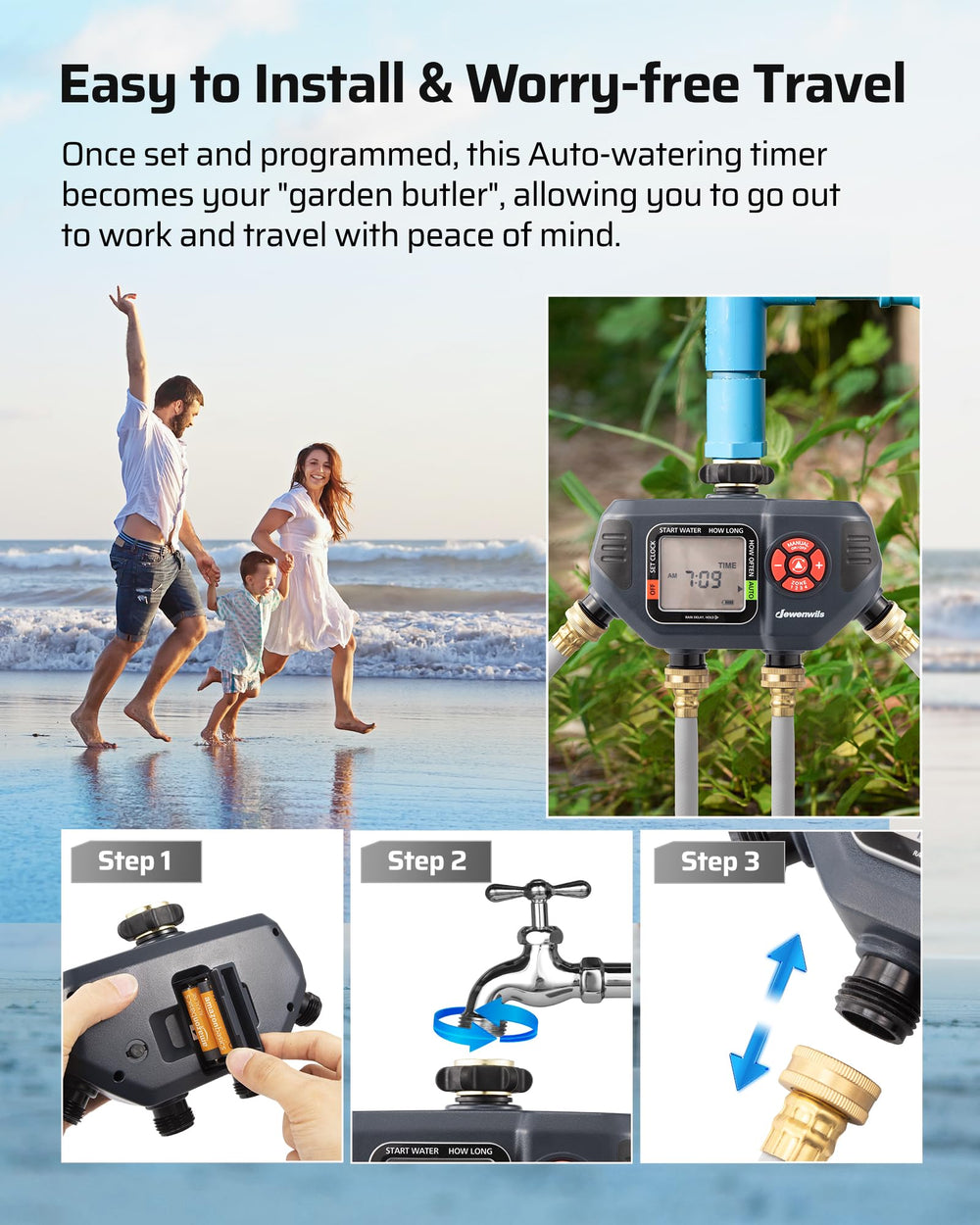 DEWENWILS Sprinkler Timer showing zone settings