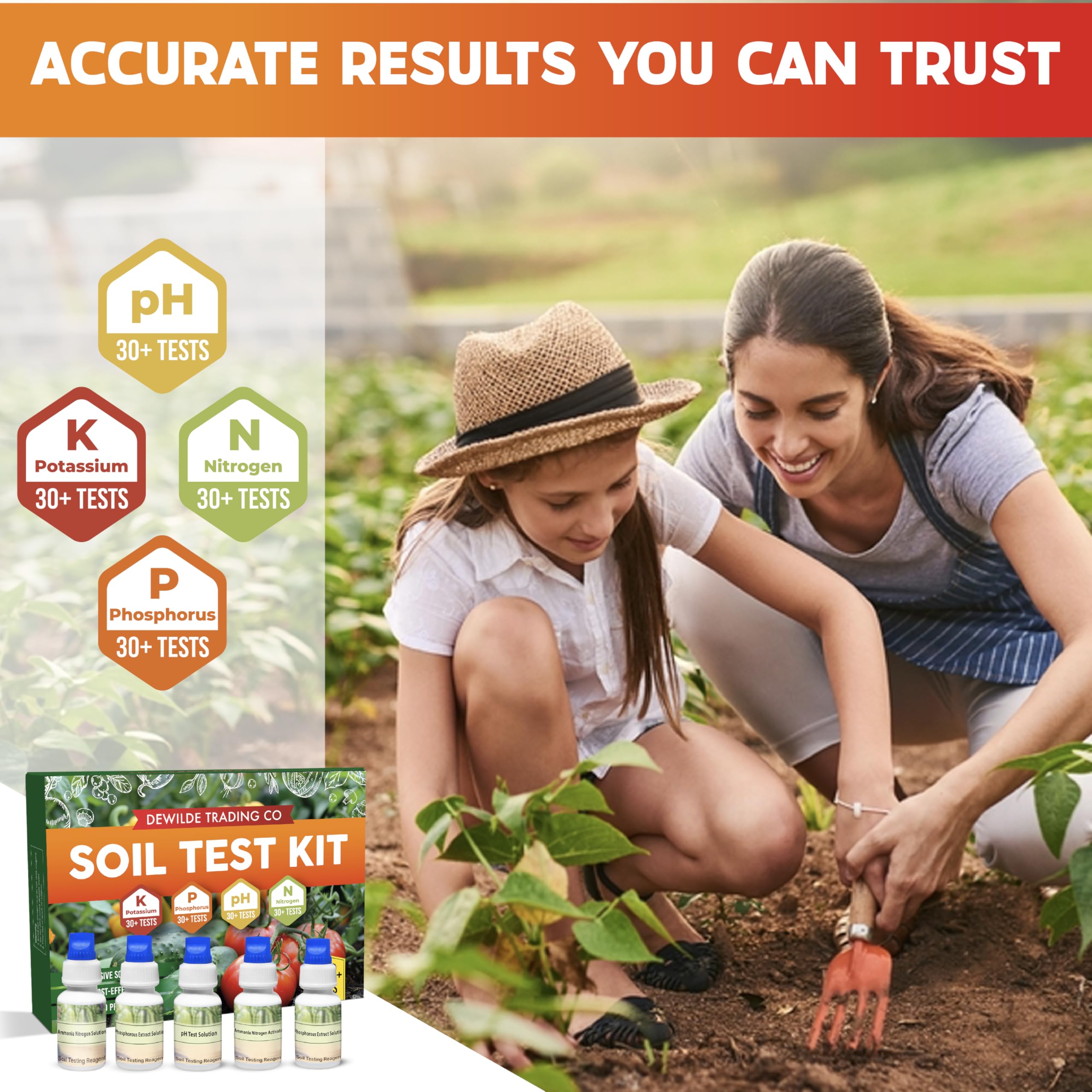 Dewilde Trading Co Soil Test Kit contents including test vials