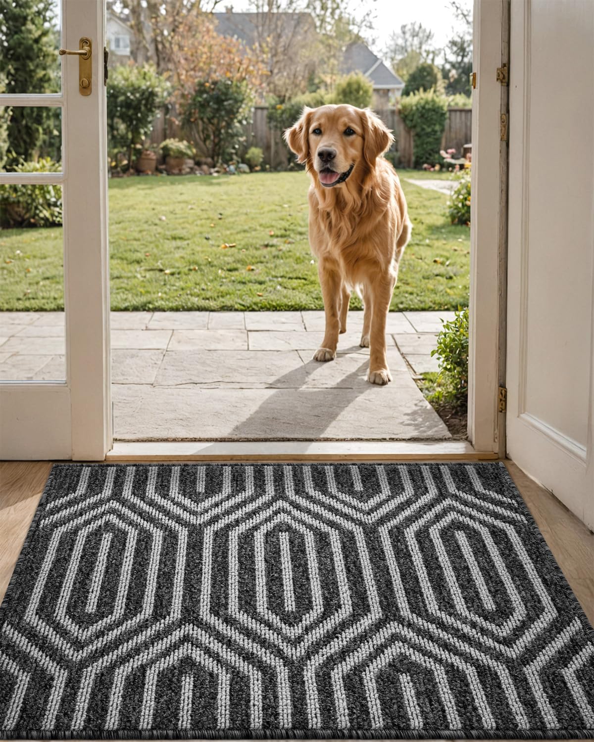 DEXI 24x36 front door mat geometric black design front view