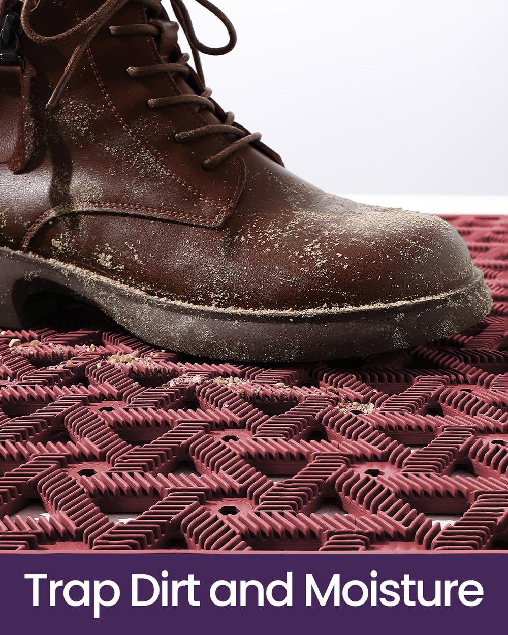 DEXI doormat with dirt trapped in grooves