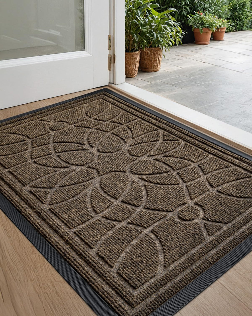 DEXI Front Door Mat 24x36 brown with floral pattern