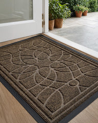 DEXI Front Door Mat 24x36 brown with floral pattern