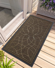 DEXI Front Door Mat 24x47 brown with floral pattern