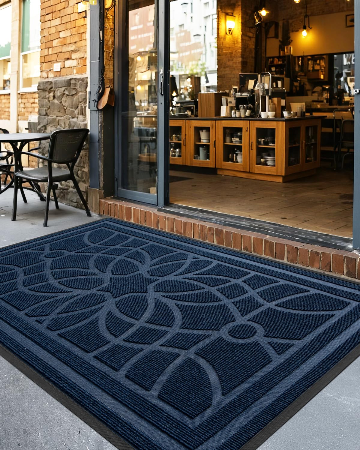 DEXI Front Door Mat blue showing floral-patterned texture