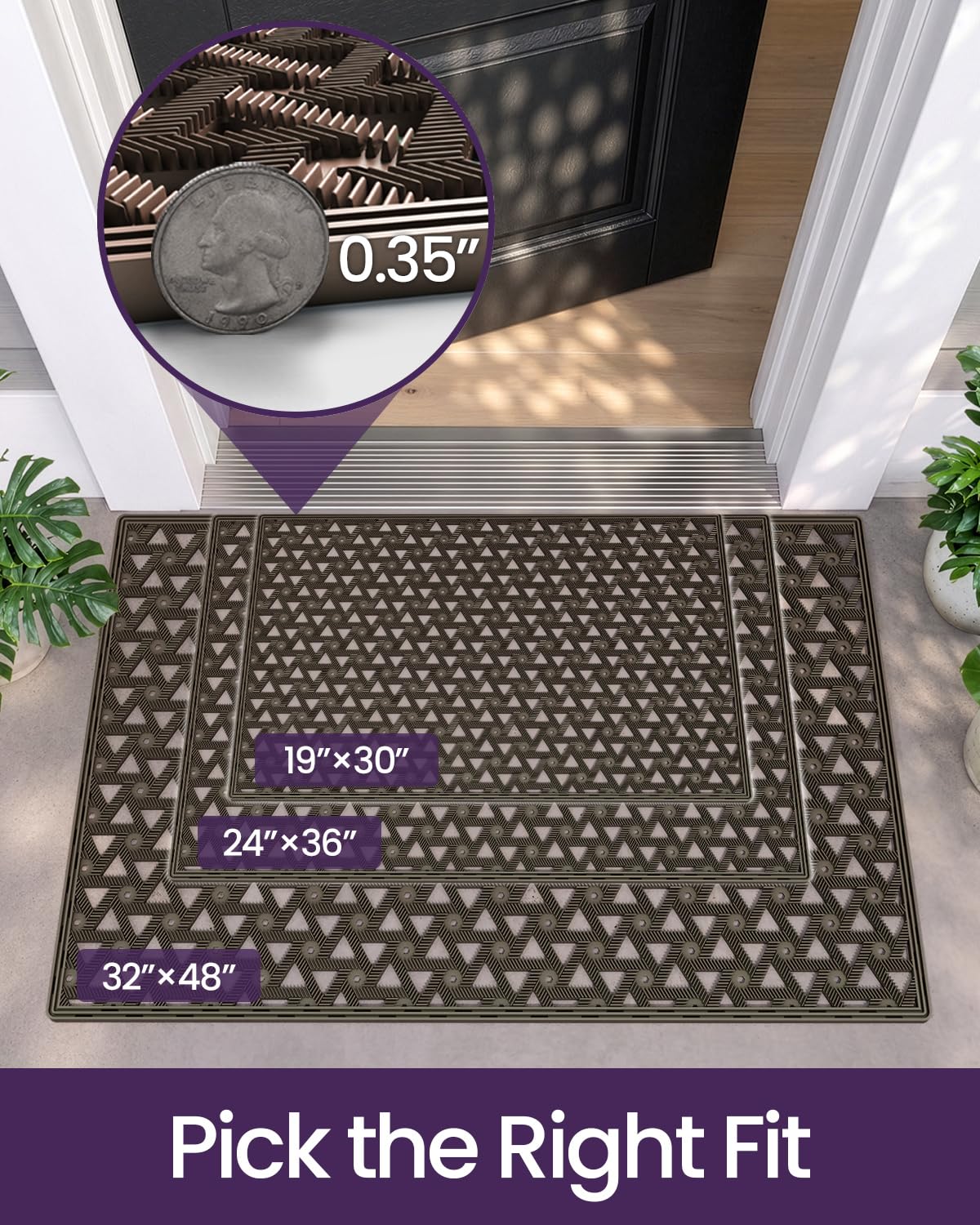 DEXI Front Door Mat Brown 19x30 in front of a door