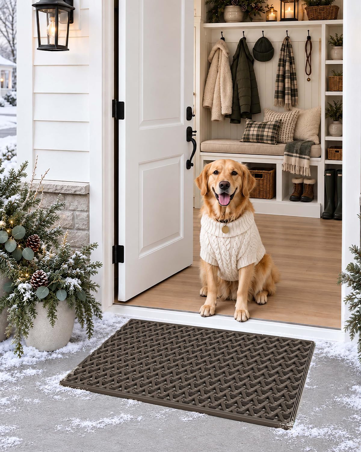 DEXI Front Door Mat Brown 19x30 on patio