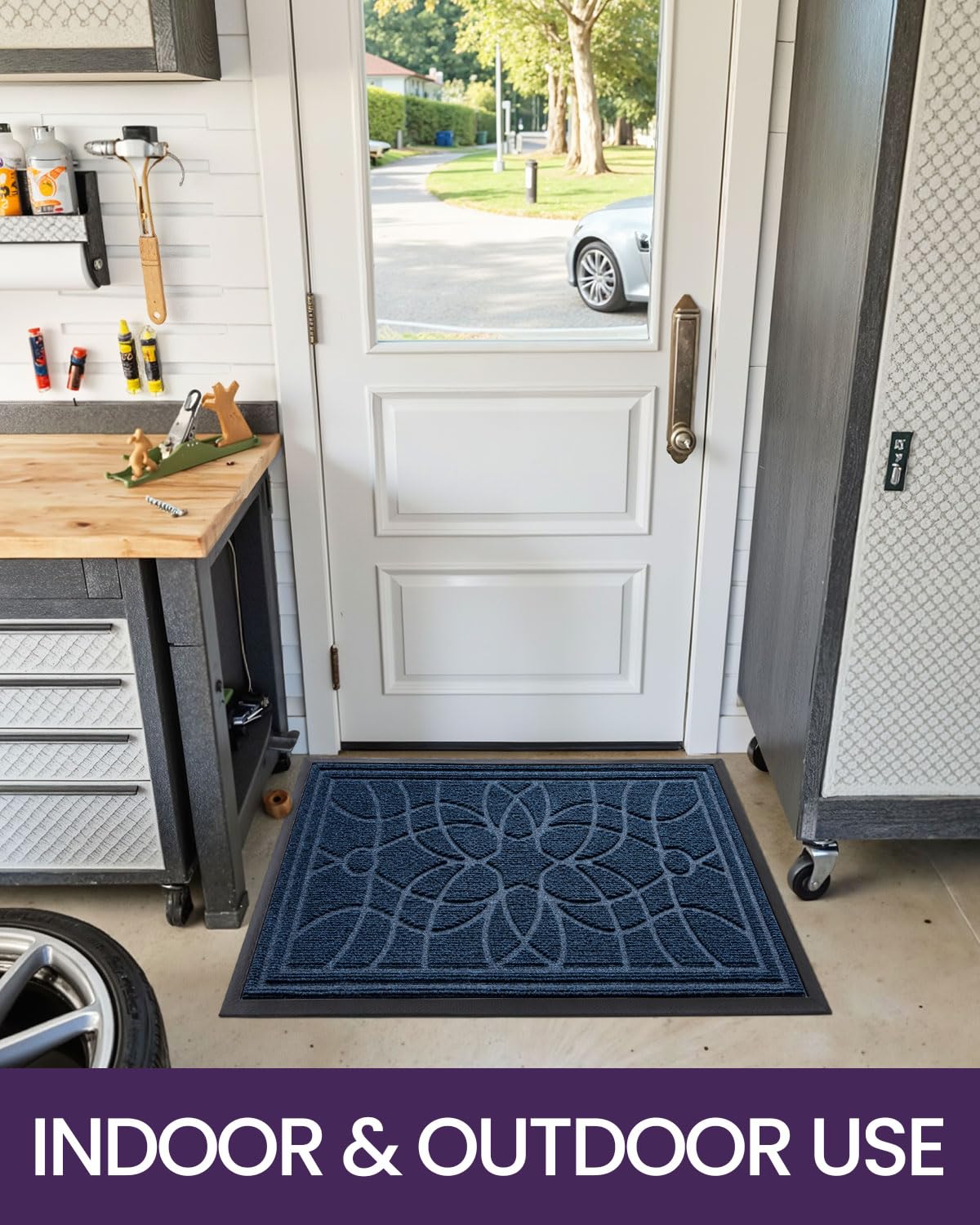 DEXI Front Door Mat showing low-profile thickness for door clearance
