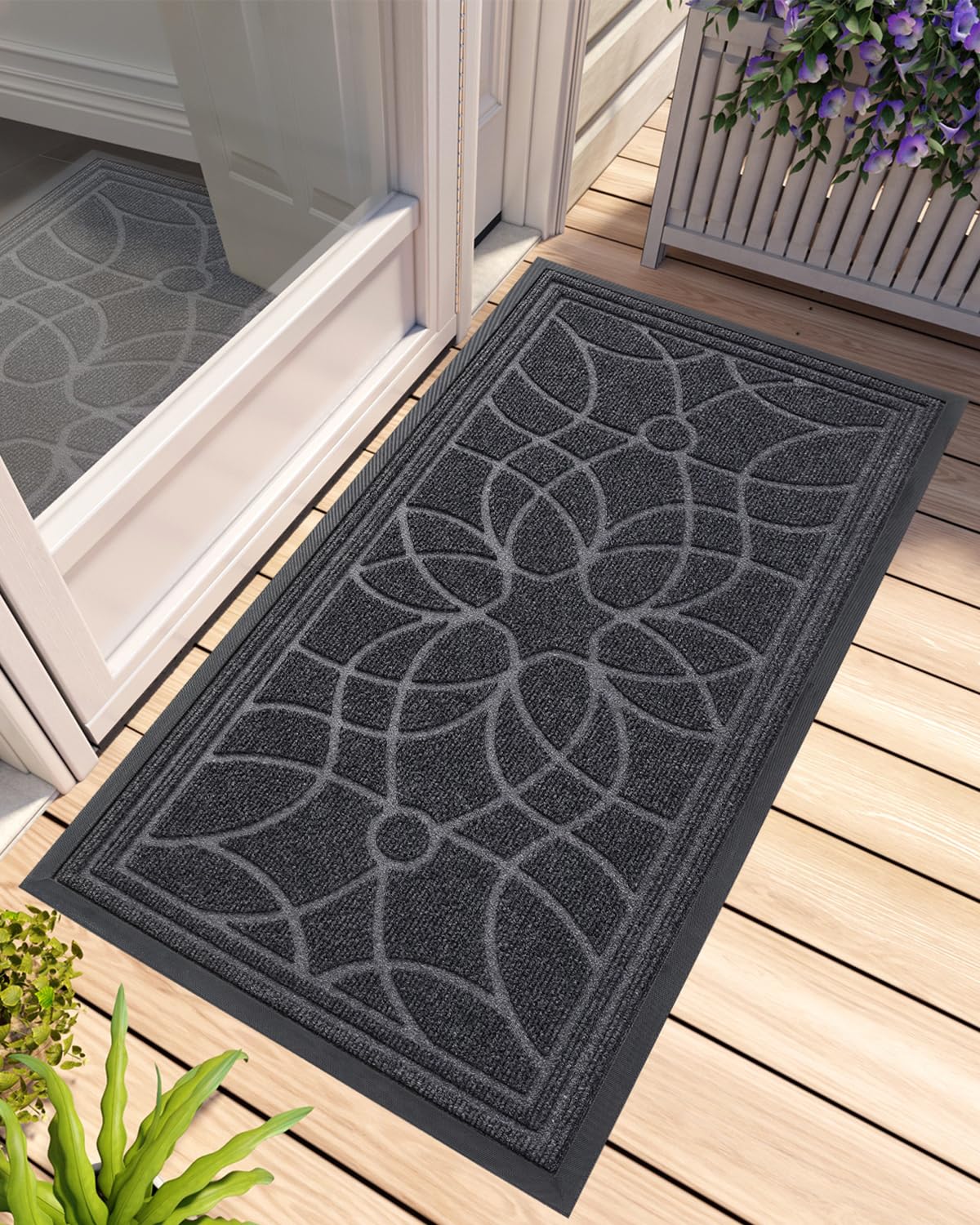 DEXI Heavy Duty Non-Slip Door Mat 24x47 Grey front view