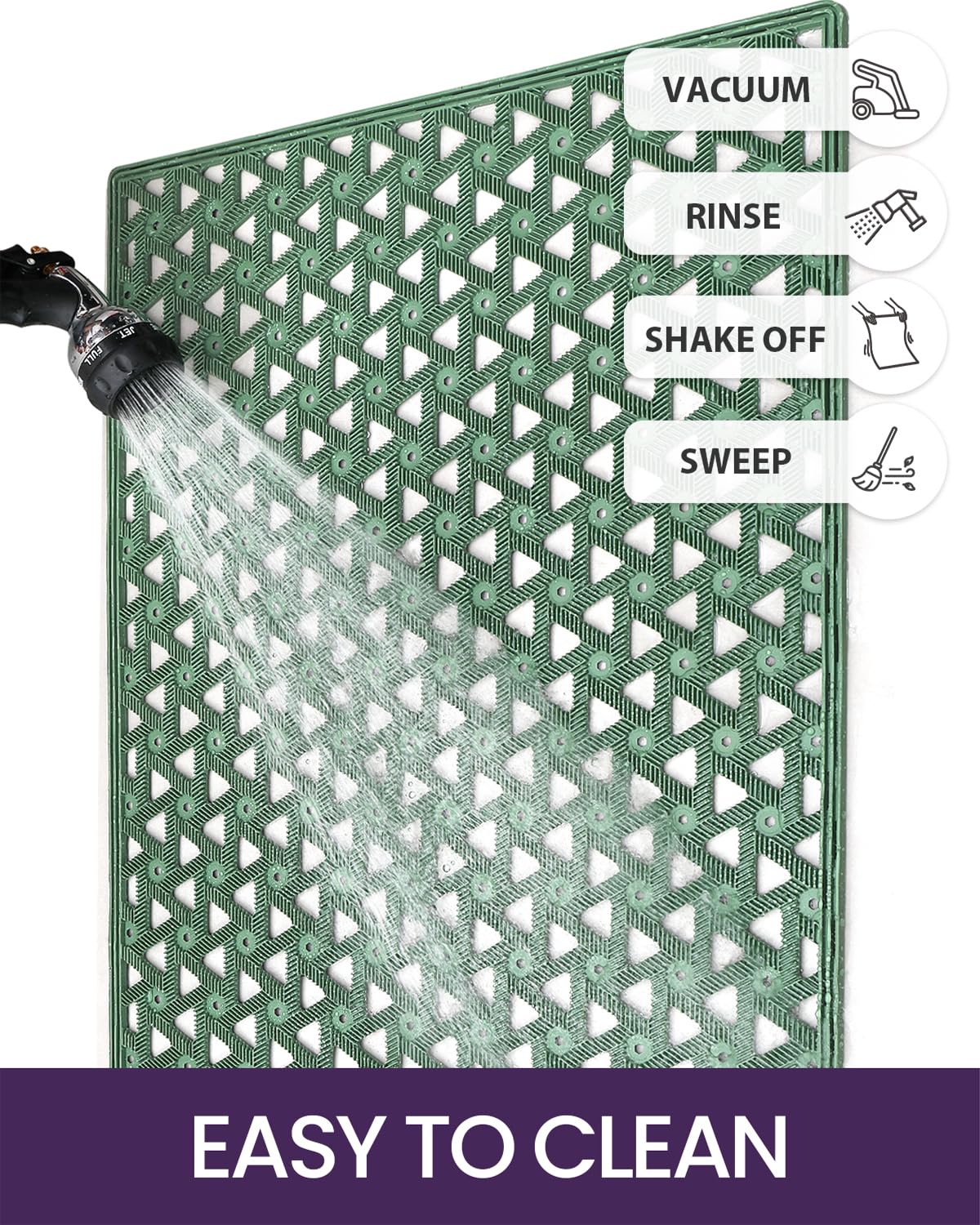DEXI Rubber Doormat being rinsed with a hose