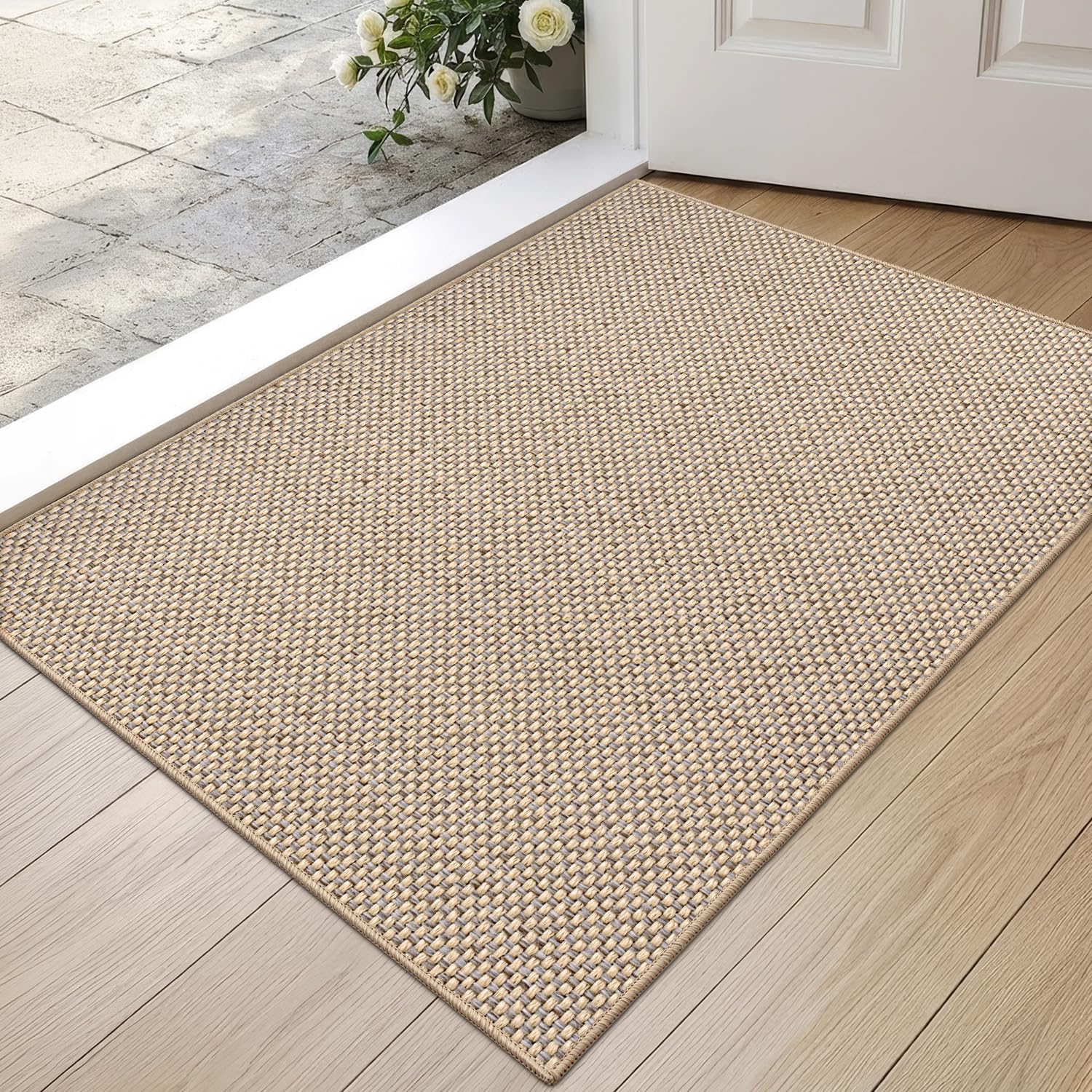 DEXI Thin Door Mat 17x30 beige front view