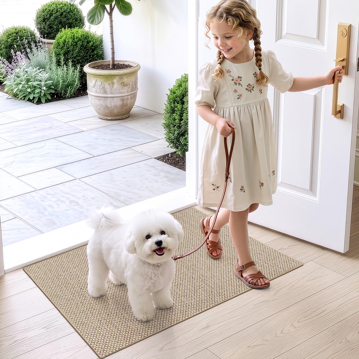 DEXI Thin Door Mat 17x30 beige side view