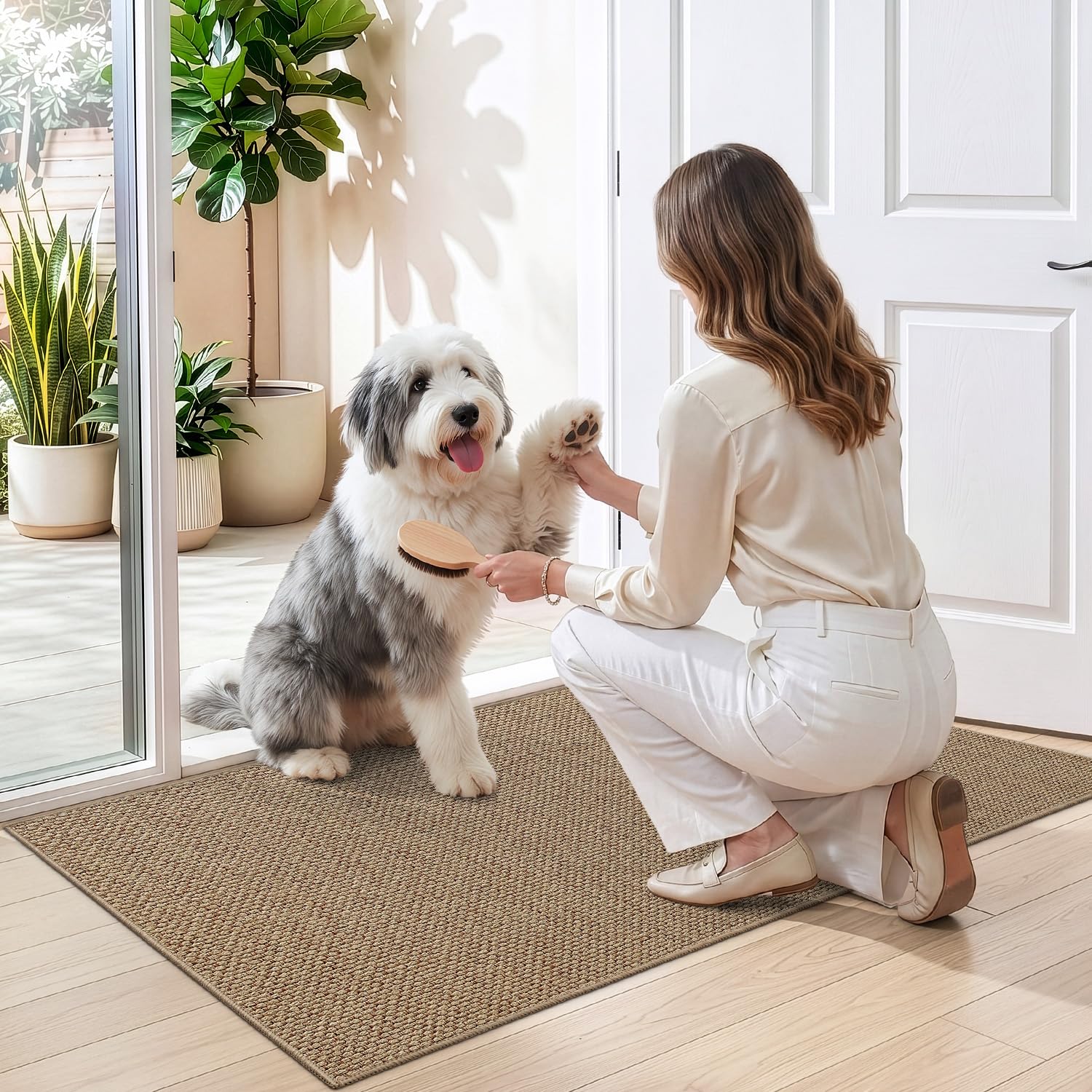 DEXI Thin Door Mat 36x56 dark beige texture close-up