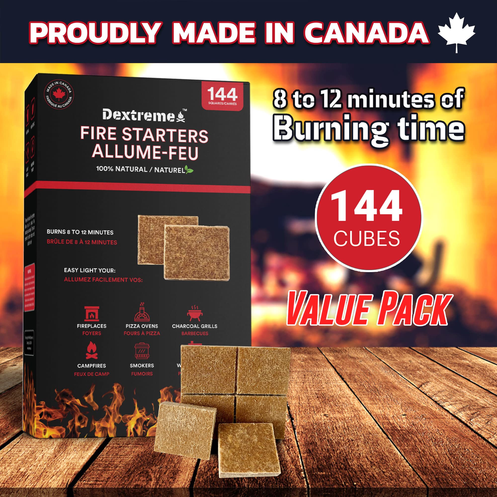 Dextreme fire starter cubes in a portable package