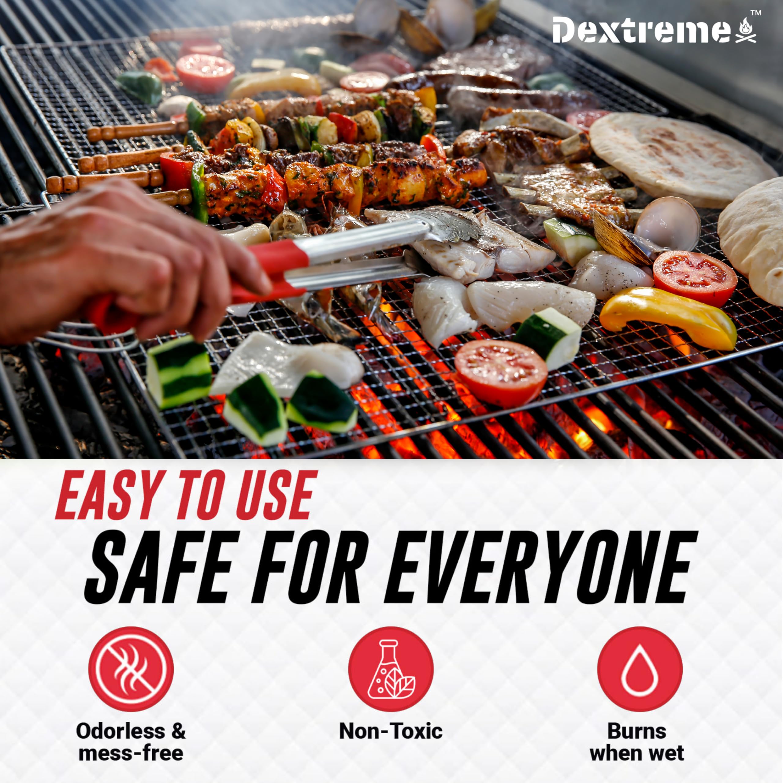 Dextreme fire starter cubes lit, showing flames