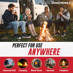 Dextreme fire starters being used to ignite a campfire